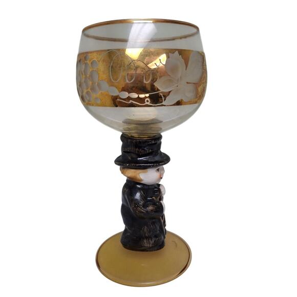 Vintage Hummel Goebel Chimney Sweep Gold Trim Stemmed Liquor Snifter Wine Glass - Picture 4 of 8